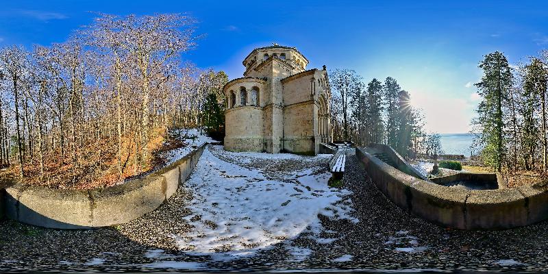 360°-Panorama vor der König-Ludwig-Gedächtnis-Kapelle am Starnberger See