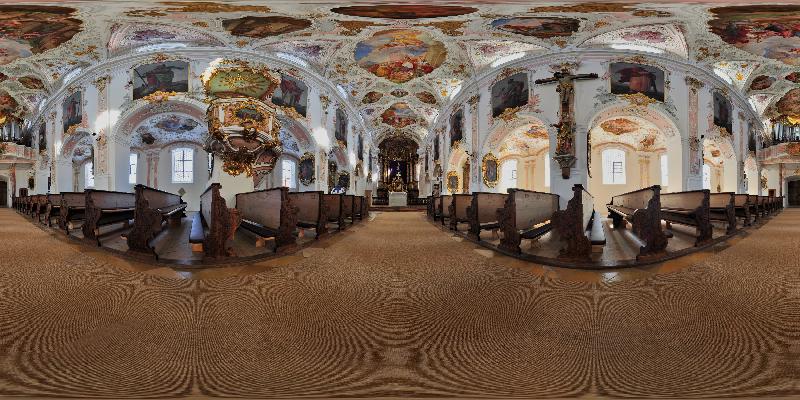 360°-Panorama im Inneren der Pfarrkirche St. Martin in Fischbachau